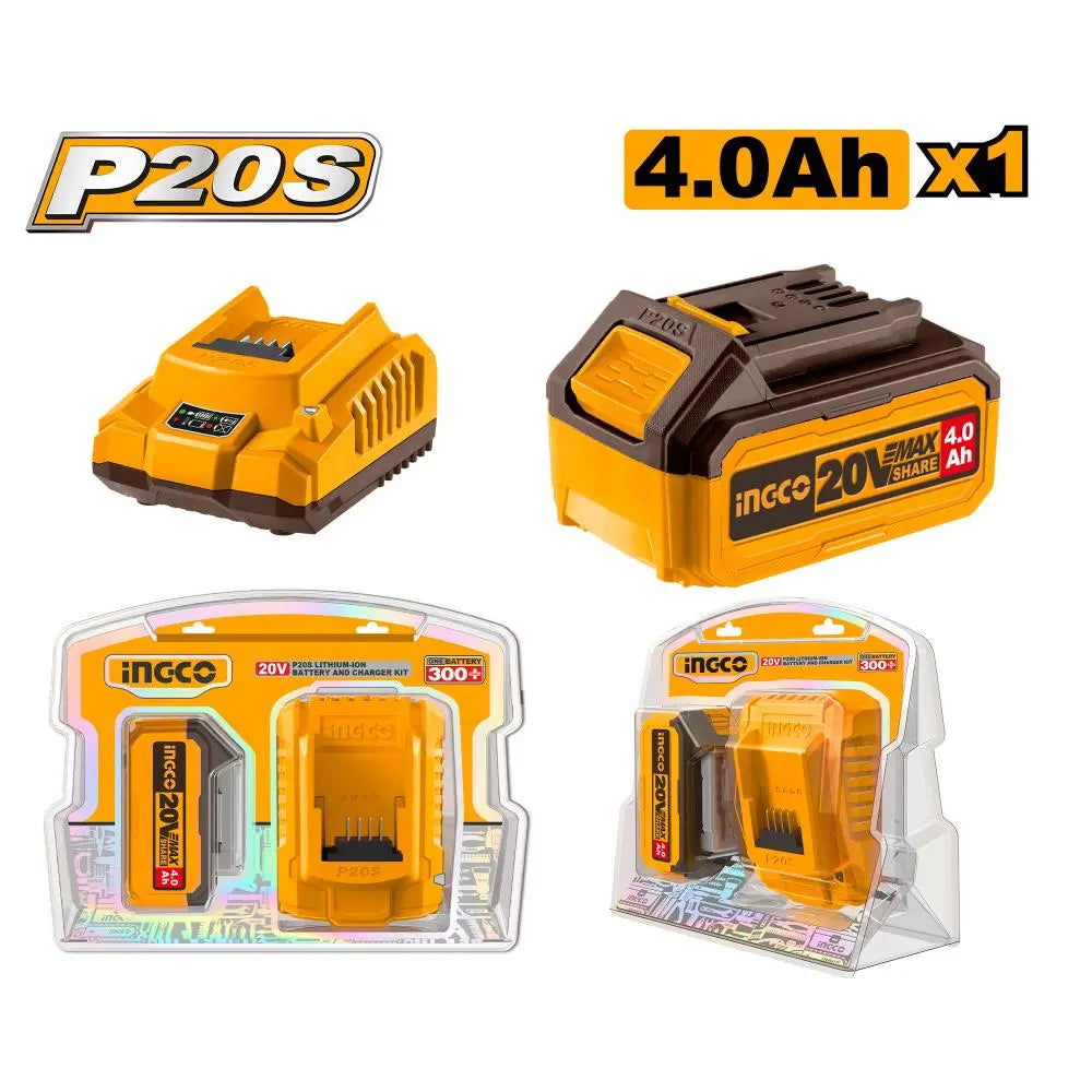 Ingco - 1 port - 20 Volt - 1x 4.0 Ah Battery & Lithium-Ion Battery Charger - Kit - Power Tools Direct