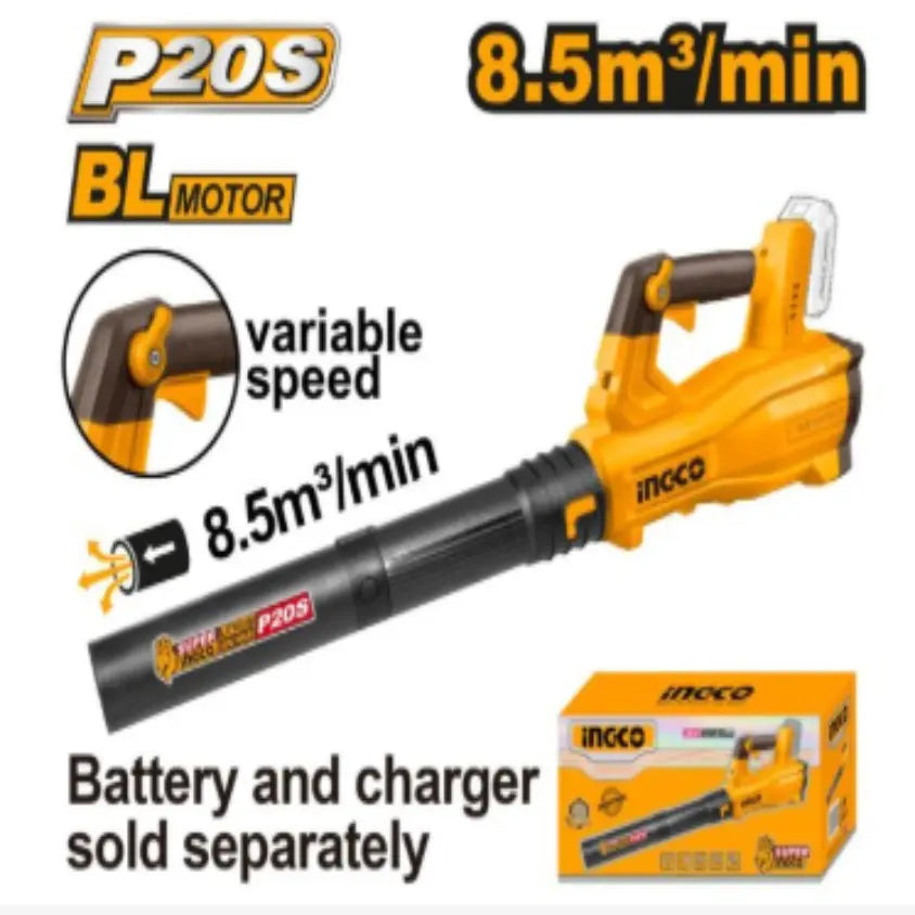 Ingco - Leaf Blower - Variable Speed - 20 volt - cordless - 8.5m³/min - CABLI20428 - Bare Tool - Power Tools Direct