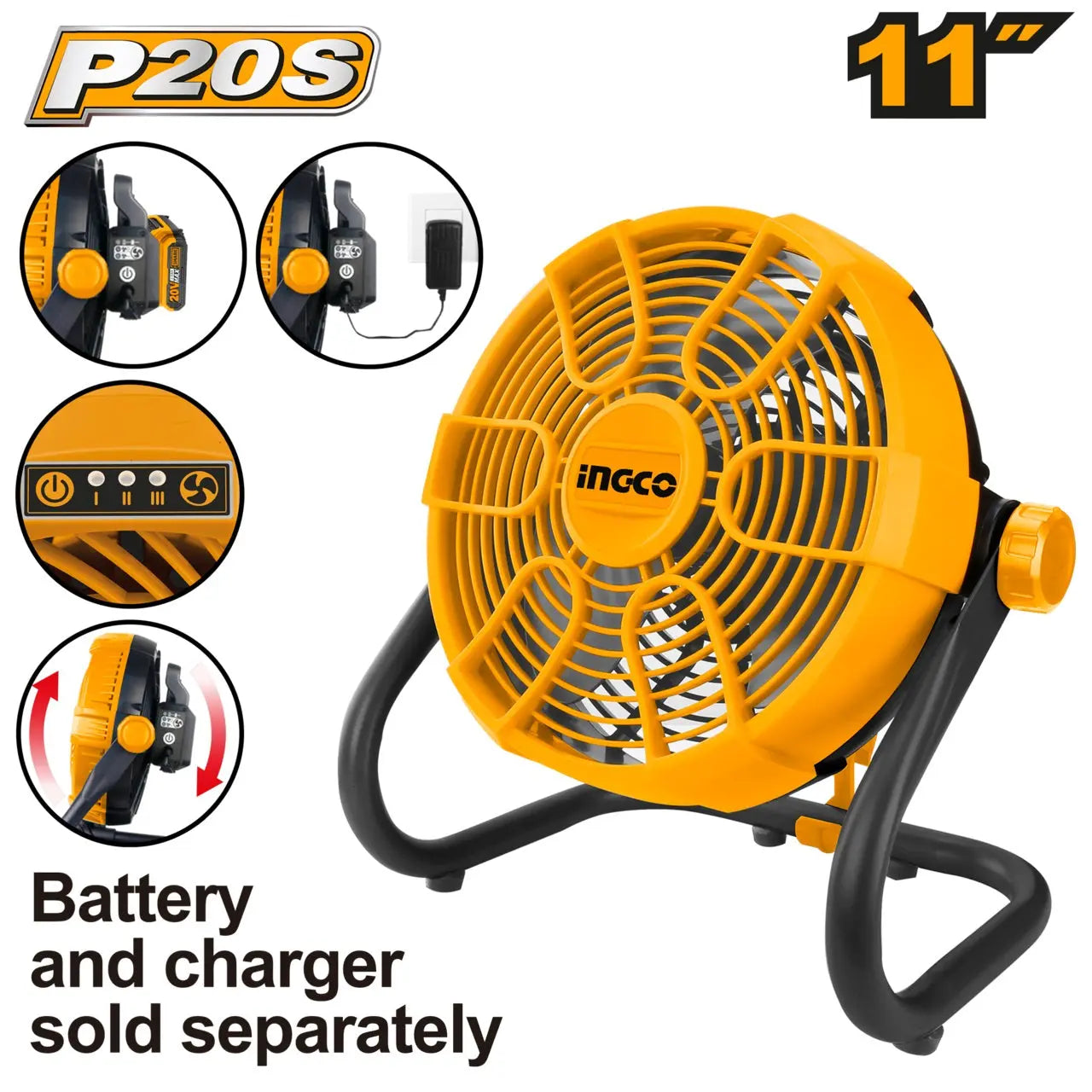 Ingco - 11" Fan - 20 / 220 volt - Cordless - CFALI2002 - Bare Tool - Power Tools Direct