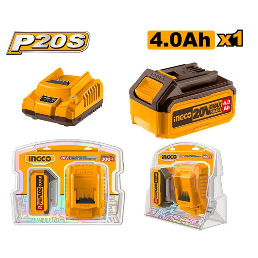 Ingco - 1 port - 20 Volt - 1x 4.0 Ah Battery & Lithium-Ion Battery Charger - Kit - Power Tools Direct