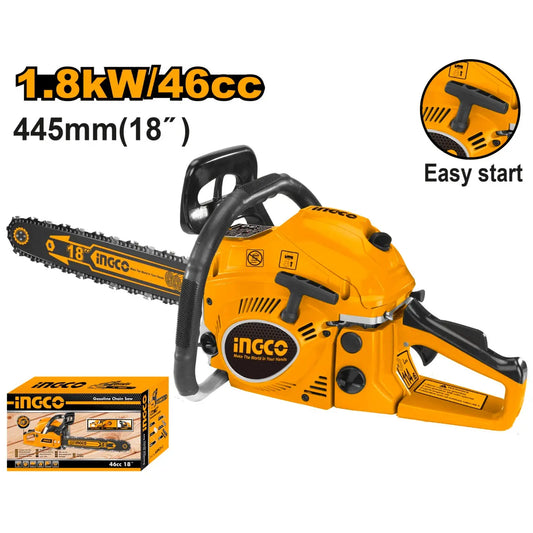 Ingco - 18"( 445mm) - Gasoline Chain Saw  - 46cc - GCS5451811 - Power Tools Direct
