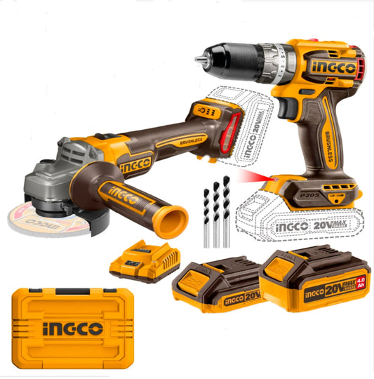 Ingco - 115mm Angle Grinder And Cordless Drill- 20 volt - Cordless - CKLI20273 - Kit - Power Tools Direct