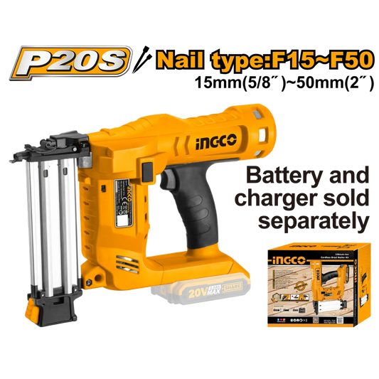 Ingco - Brad Nailer - 15 - 50mm - 20 volt - cordless - CBNLI2028 - Bare Tool - Power Tools Direct