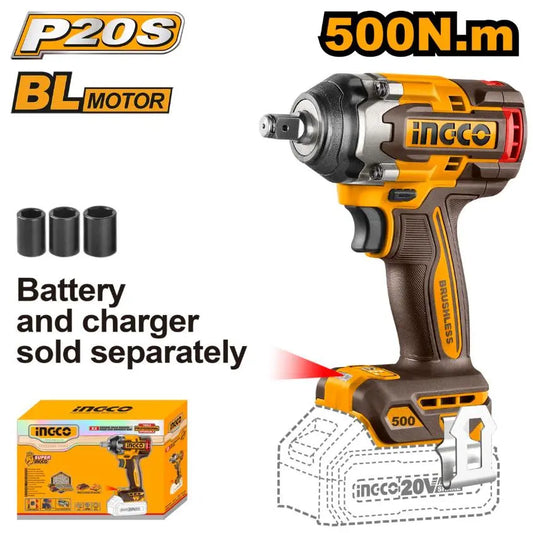 Ingco - Impact Wrench - 500Nm - 20 volt - cordless - CIWLI20501 - Bare Tool - Power Tools Direct