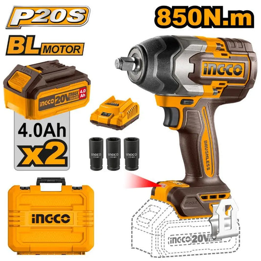 Ingco - Impact Wrench - 850Nm - 20 volt - cordless - CIWLI2085 - Kit - Power Tools Direct